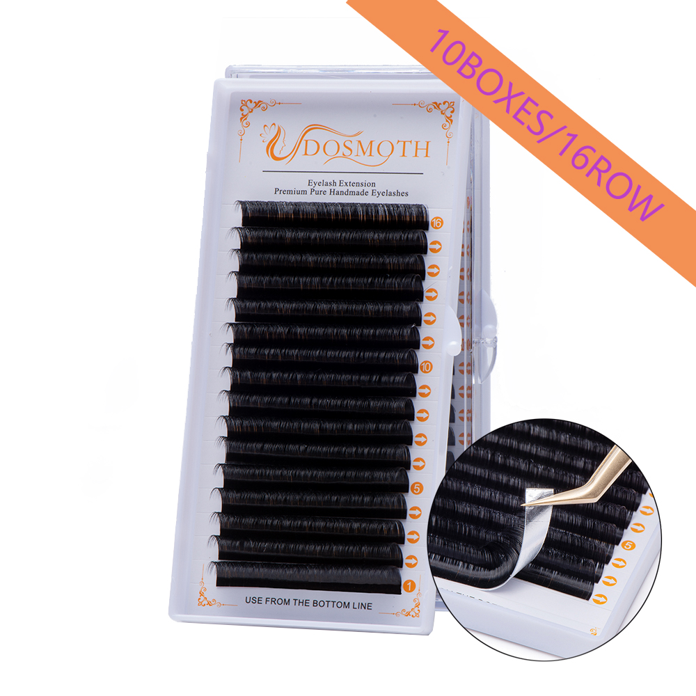 DOSMOTH 10 علب 16 صف 7-16 مم ر - مراجعة Eyelash Extension Human Hair وسعره